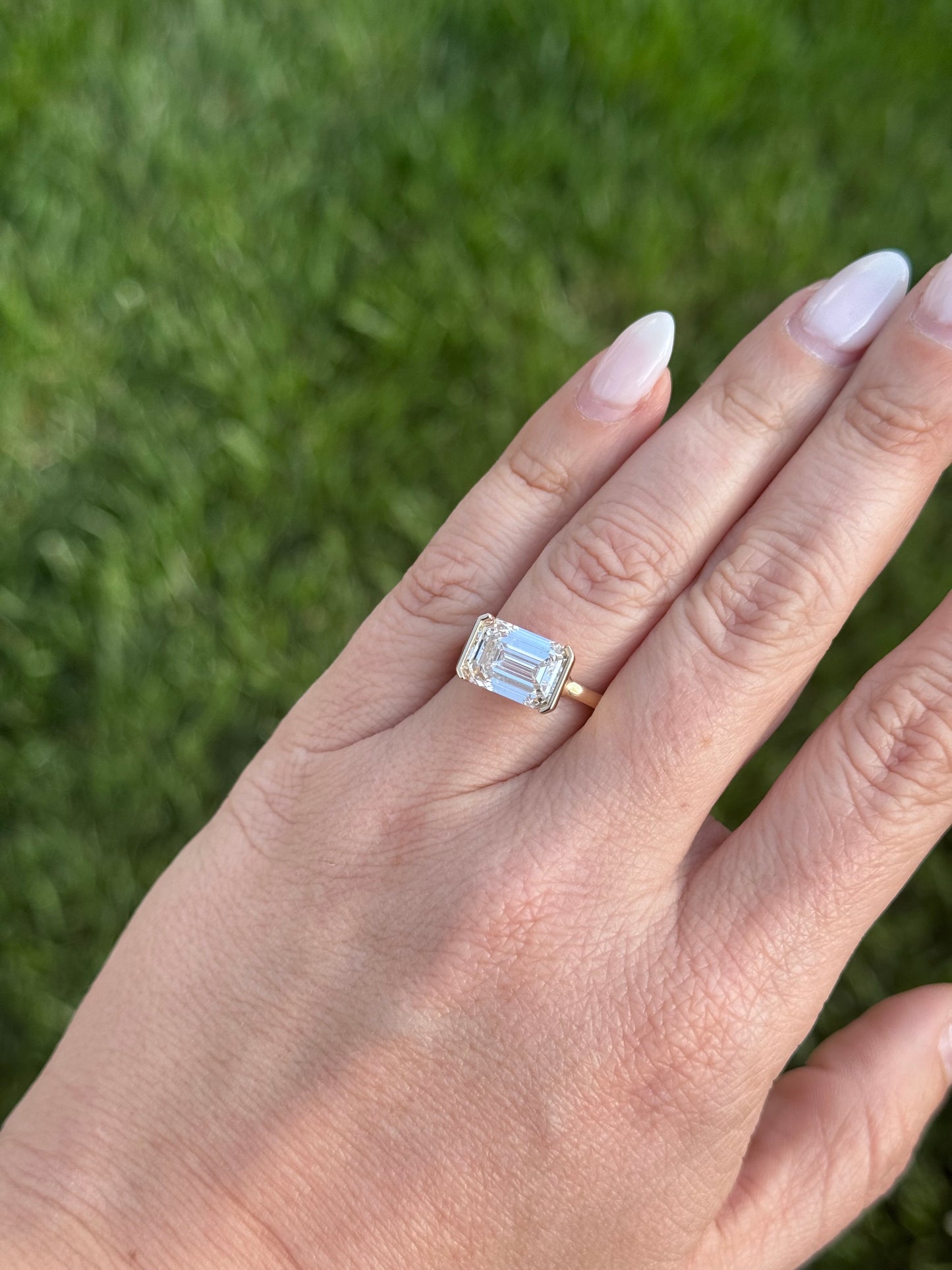 East West half bezel Diamond Engagement ring
