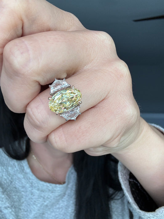 Triple Stone Fancy Yellow Diamond Engagement Ring