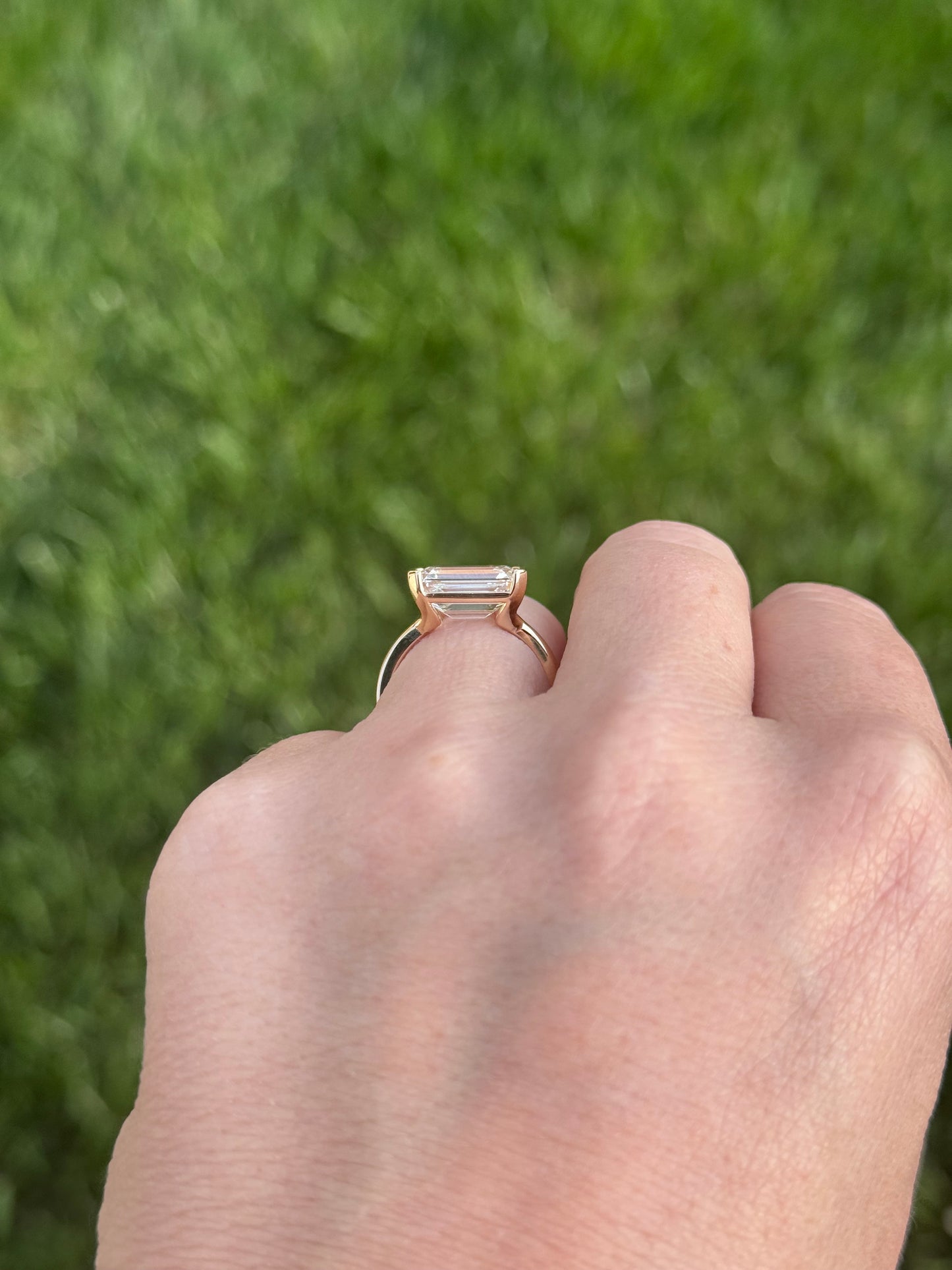 East West half bezel Diamond Engagement ring