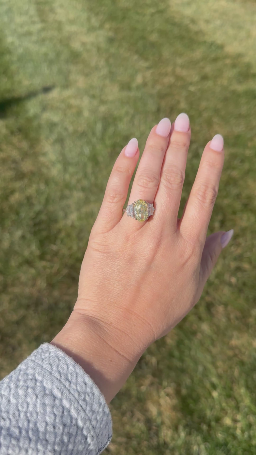 Triple Stone Fancy Yellow Diamond Engagement Ring