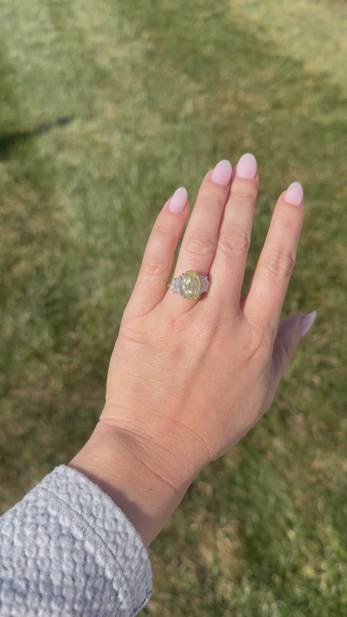 Triple Stone Fancy Yellow Diamond Engagement Ring